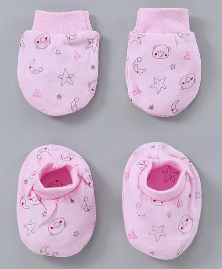 Simply Mittens & Booties All Over Printed - Baby Pink