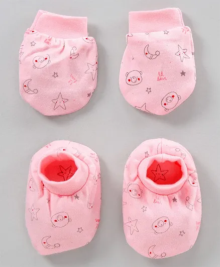 Simply Mittens & Booties All Over Printed - Pink