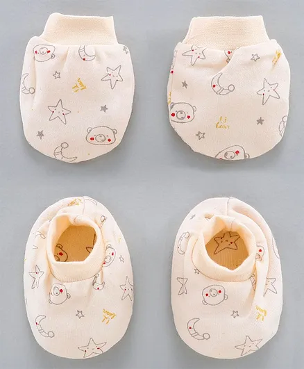 Simply Mittens & Booties All Over Printed - Beige