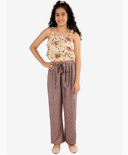 Lil Peacock Sleeveless Floral Print Top With Palazzo - Off White
