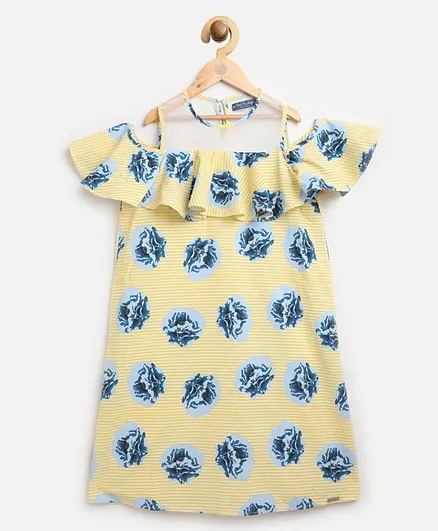 One Friday Short Sleeves Striped Dress - Yellow