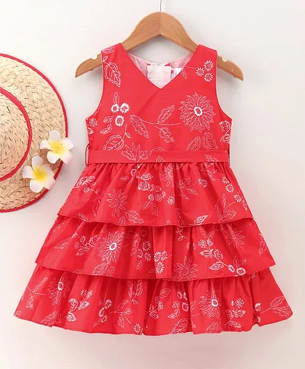 Rassha Sleeveless Floral Print Dress - Red