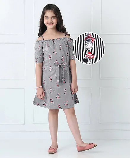 Hola Bonita Off Shoulder Striped Frock With Mask- Black