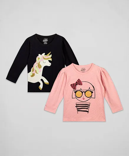 The Sandbox Clothing Co. Pack Of 2 Full Sleeves Unicorn Print Tee - Black & Pink