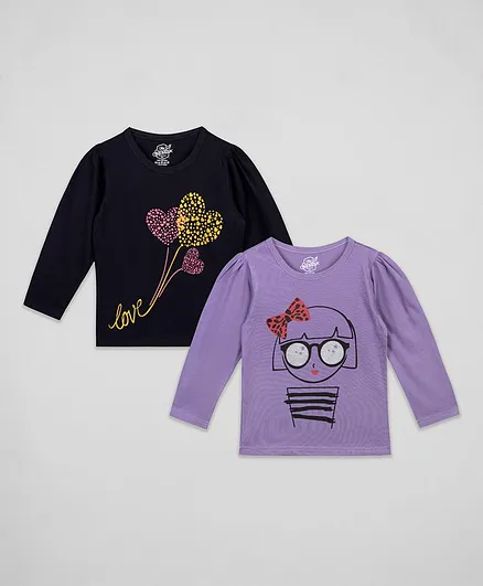 The Sandbox Clothing Co. Pack Of 2 Full Sleeves Love Print Tee - Black & Purple