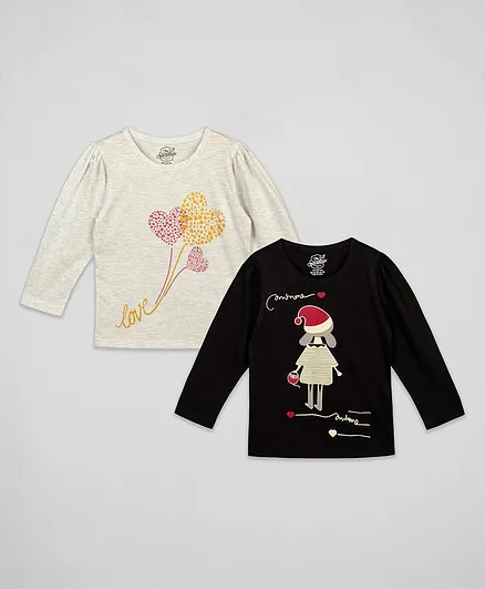 The Sandbox Clothing Co. Pack Of 2 Full Sleeves Girl Print Tee - Grey & Black