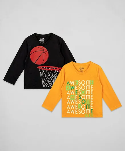 The Sandbox Clothing Co. Pack Of 2 Full Sleeves Awesome Print Tee - Black & Mustard