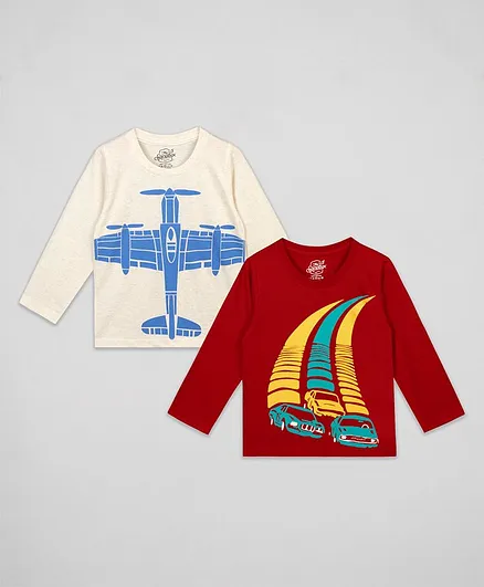 The Sandbox Clothing Co. Pack Of 2 Full Sleeves Aeroplane Print Tee - Grey & Red