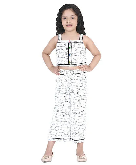 Naughty Ninos Sleeveless All Over Text Printed Top & Palazzo Set - White