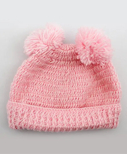 Woonie Handmade Pom Pom Detailed Cap - Pink