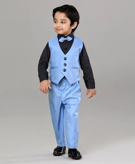 Robo Fry 3 Piece Full Sleeves Party Suit with Bow - Blue Black