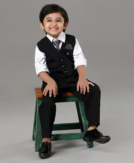 Robo Fry 3 Piece Full Sleeves Party Suit With Tie - Black White