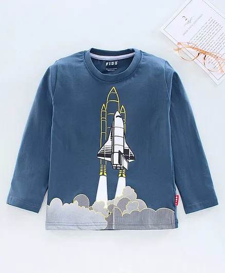 Fido Full Sleeves Tshirts Placement Print - Blue