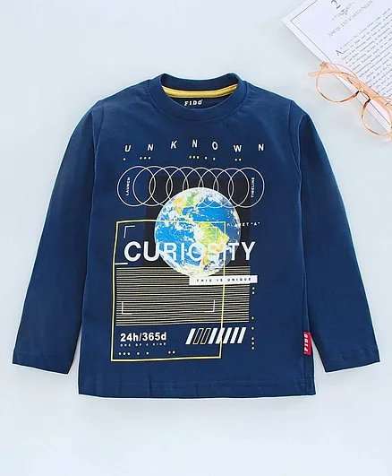 Fido Full Sleeves Tshirts Placement Print - Navy Blue