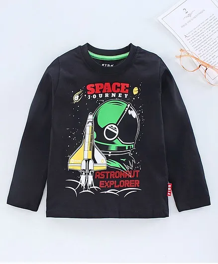Fido Full Sleeves Tshirts Placement Print - Black