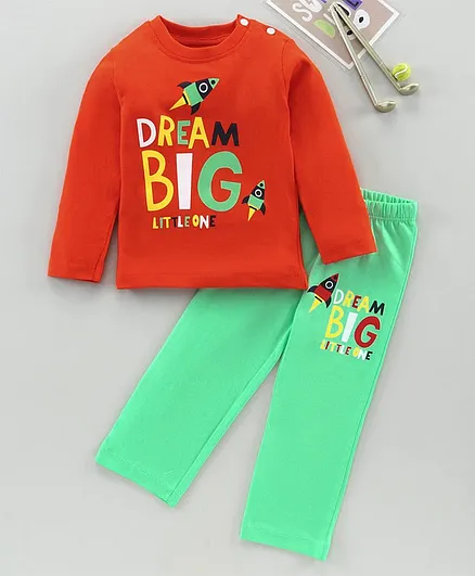 OHMS Full Sleeves Tshirt and Bottomwear Placement Print - Red Green