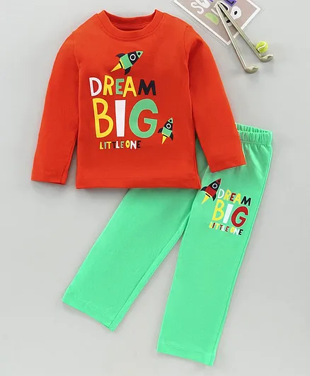 OHMS Full Sleeves Tshirt and Bottomwear Placement Print - Red Green