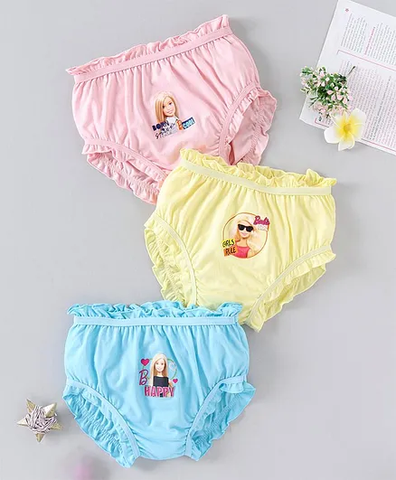 Red Rose Panties Barbie Print Pack of 3 - Pink Blue Yellow