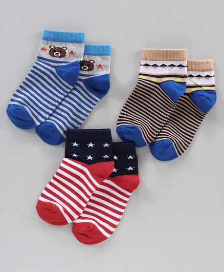 Spenta Cotton Blend Ankle Length Socks Multi Design Pack of 3 - Multicolor