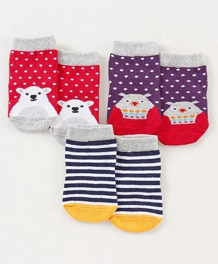 Spenta Cotton Blend Ankle Length Socks Multi Design Pack of 3 - Multicolor