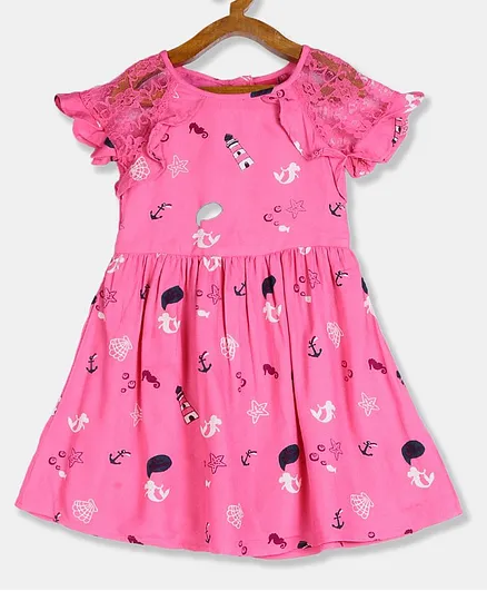Colt Short Sleeves Frock Multi Print - Pink