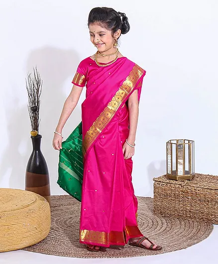 Bhartiya Paridhan Half Sleeves Blouse & Saree - Pink