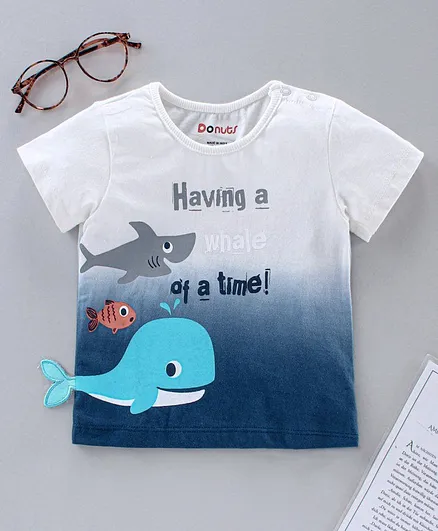 Donut Half Sleeves Tee Whale Print - Blue