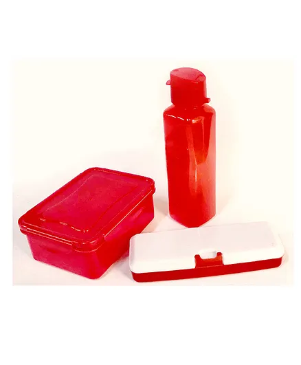 Sterling Lunch Box & Water Bottle With Pencil Box Set - Red White