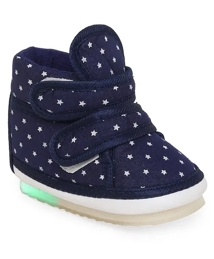 Chiu Stars Printed Double Velcro Closure LED Musical Shoes - Navy Blue