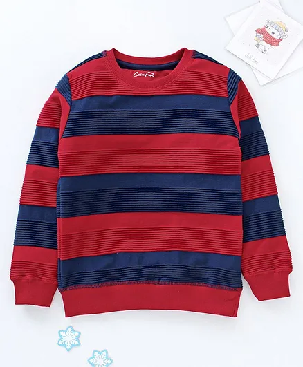 Cucu Fun Full Sleeves Sweatshirt Stripes Print - Red