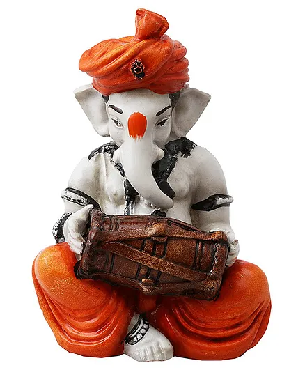 FFC Ganesha Playing Dhol Showpiece - Orange