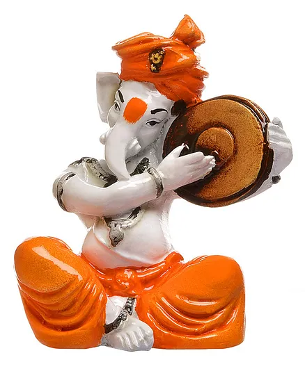 FFC Ganesha Playing Dafli Showpiece - Orange