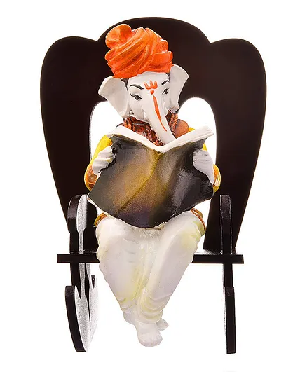 FFC Ganesha Reading Book on Wooden Chair - Multicolour