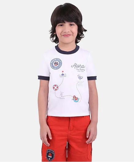 One Friday Half Sleeves Printed White Tee - White