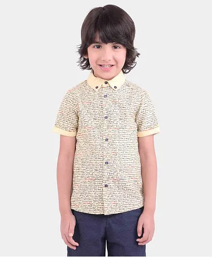 One Friday Half Sleeves Printed Shirt - Mustard