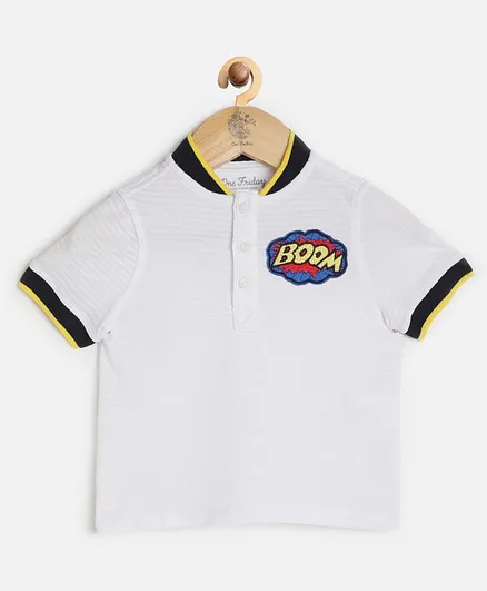One Friday Half Sleeves Boom Patch Shirt - White
