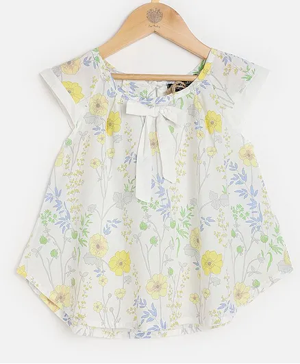 One Friday Short Sleeves Floral Print Top - White