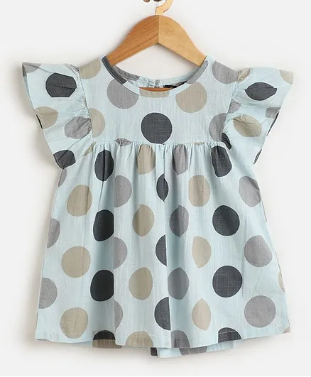 One Friday Short Sleeves Polka Dots Print Top - Blue