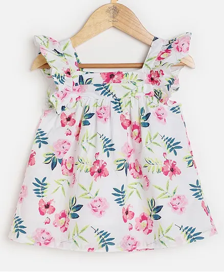 One Friday Short Sleeves Floral Print Top - White