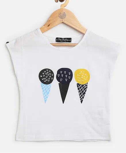 One Friday Short Sleeves Ice Cream Print Top - Off White
