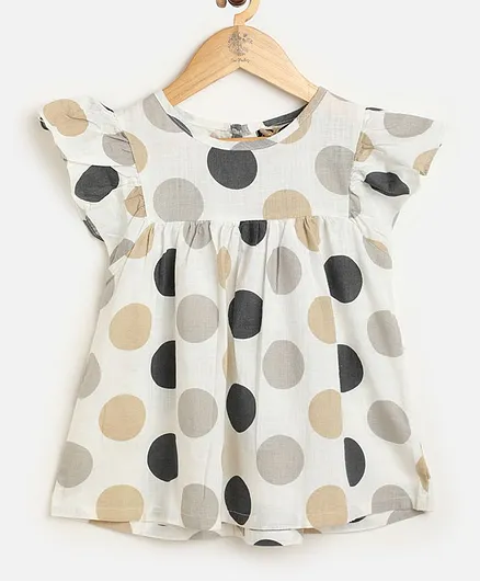 One Friday Short Sleeves Polka Dots Print Top - White