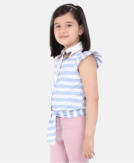 One Friday Cap Sleeves Striped Top - Blue