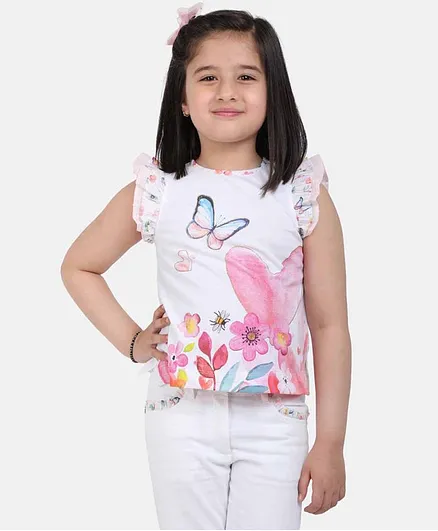 One Friday Sleeveless Butterfly Print Top - White