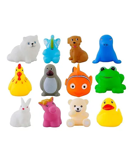 New Pinch Animal Shaped Bath Toys Pack of 12 - Multicolor