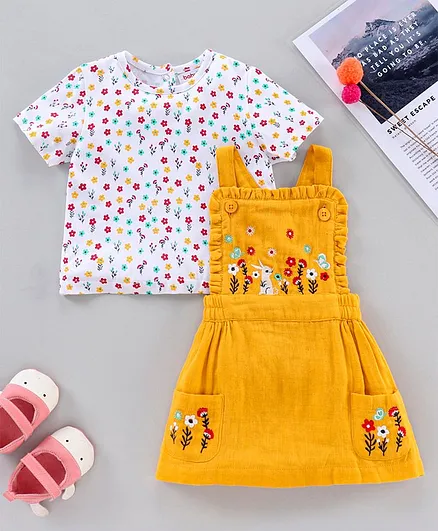 Babyhug Soft Cotton Double Guaze Frock with Half Sleeves Tee - Yellow