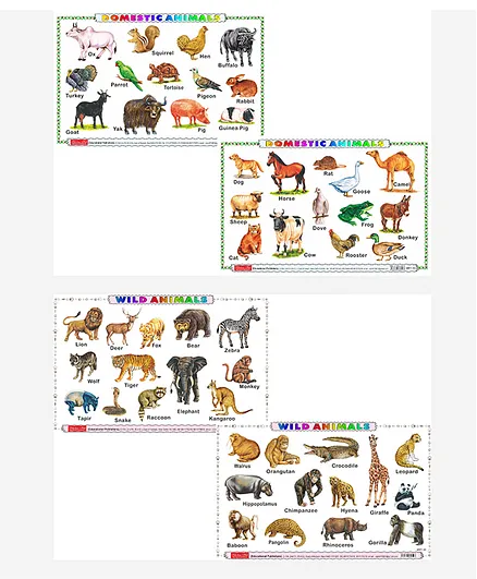 Double Sided Laminated Wild Animals & Domestic Animals Educational Charts Pack of 2 - English