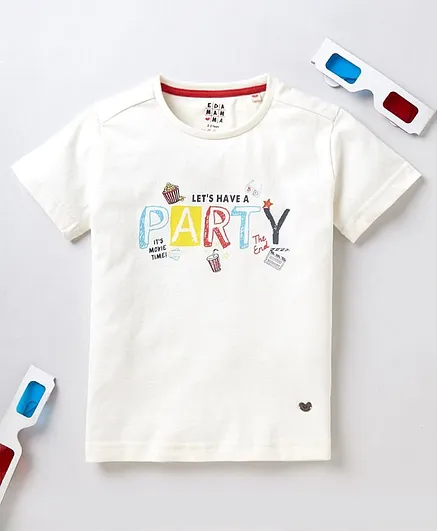 Ed-a-Mamma Half Sleeves Party Print Tee - White