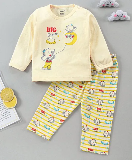 Cucumber Full Sleeves Pyjama Sets - Yellow