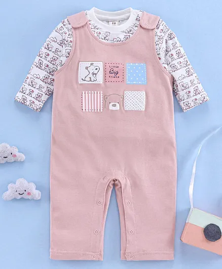 ToffyHouse Full Sleeve Rompers with Inner Tee Bear Print - Pink