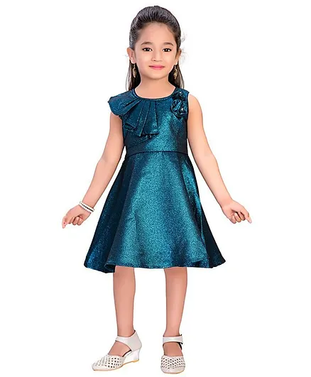 Doodle Girls Clothing Sleeveless Solid Colour Ruffle Detailing Dress - Blue